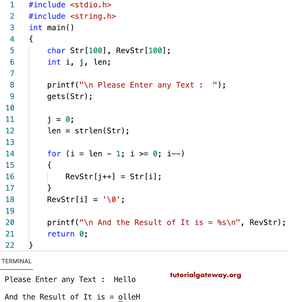 C program to Reverse a String without using strrev