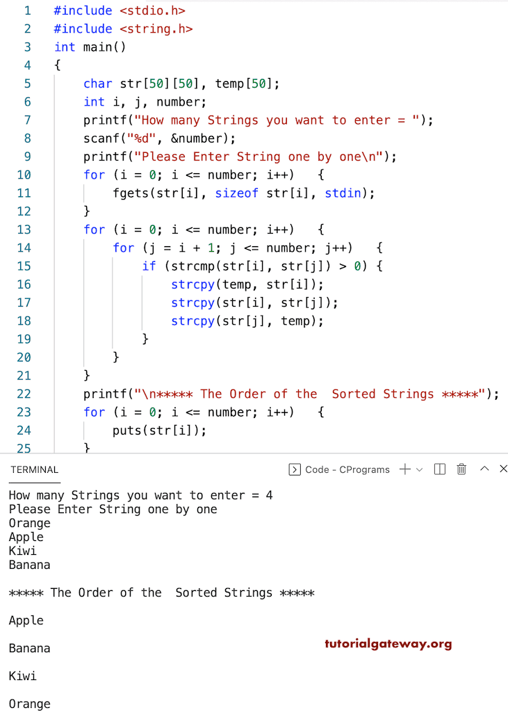C program to Sort Names in Alphabetical Order