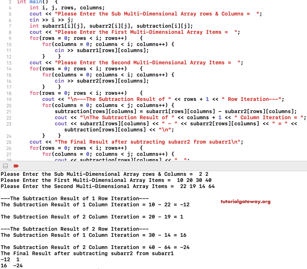 C++ Program to Subtract two Matrixes or matrices