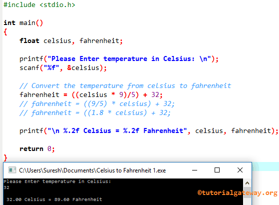 Program to convert Celsius to Fahrenheit