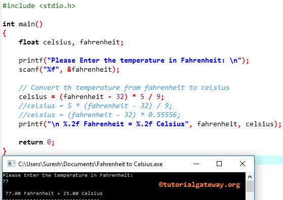 C Program to convert Fahrenheit to Celsius 1