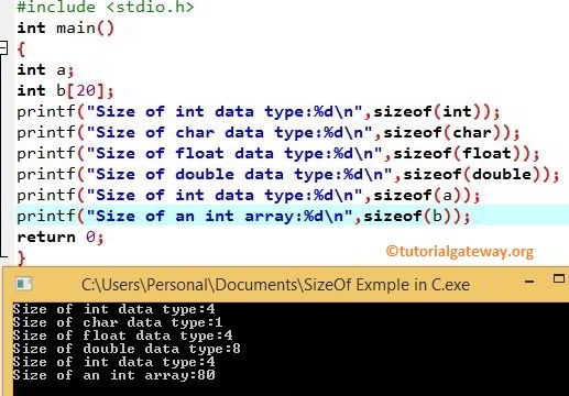 C SizeOf Operator Example
