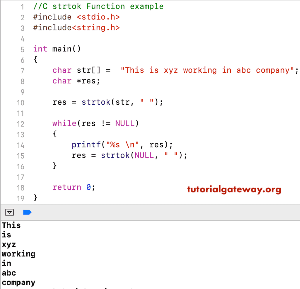 C strtok to tokenize string example