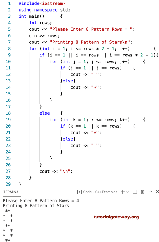 C++ Program to Print 8 Star Pattern