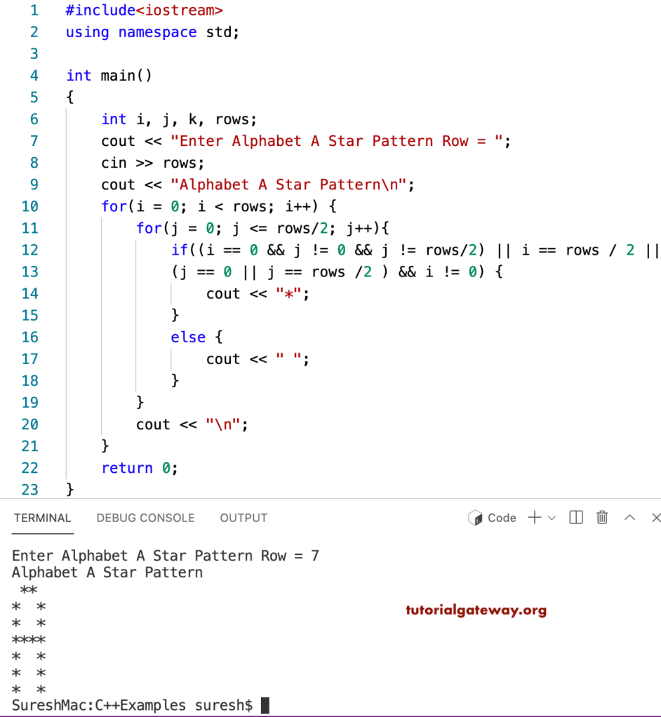C++ Program to Print Alphabet A Star Pattern