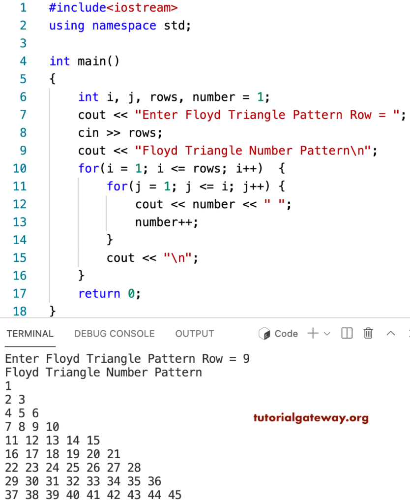 Program to Print Floyds Triangle