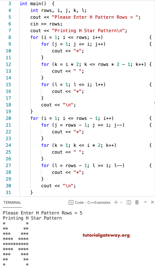C++ Program to Print H Star Pattern