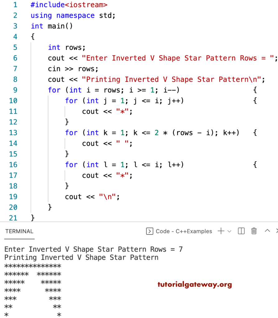 C++ Program to Print Inverted V Star Pattern