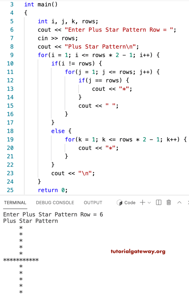 C++ Program to Print Plus Star Pattern