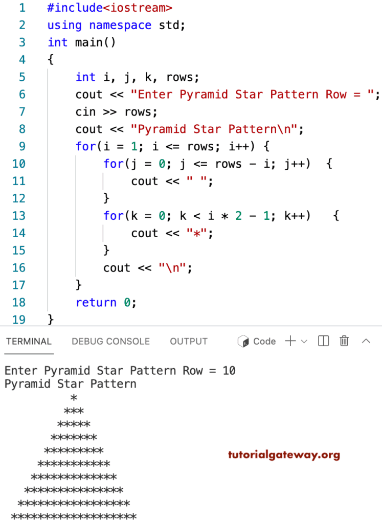 C++ Program to Print Pyramid Star Pattern