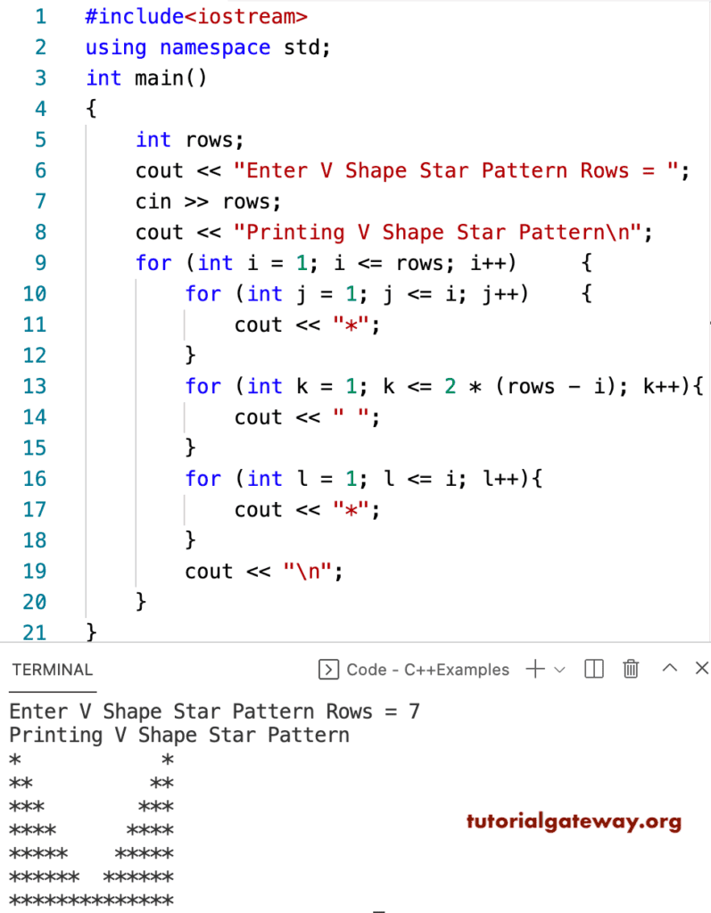 C++ Program to Print V Star Pattern