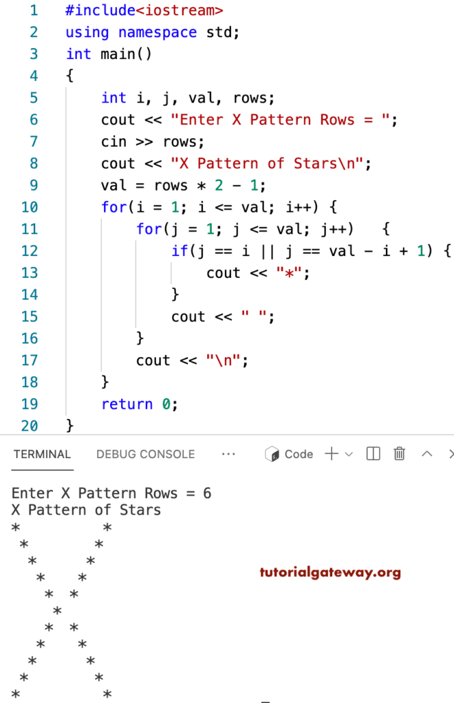 C++ Program to Print X Star Pattern