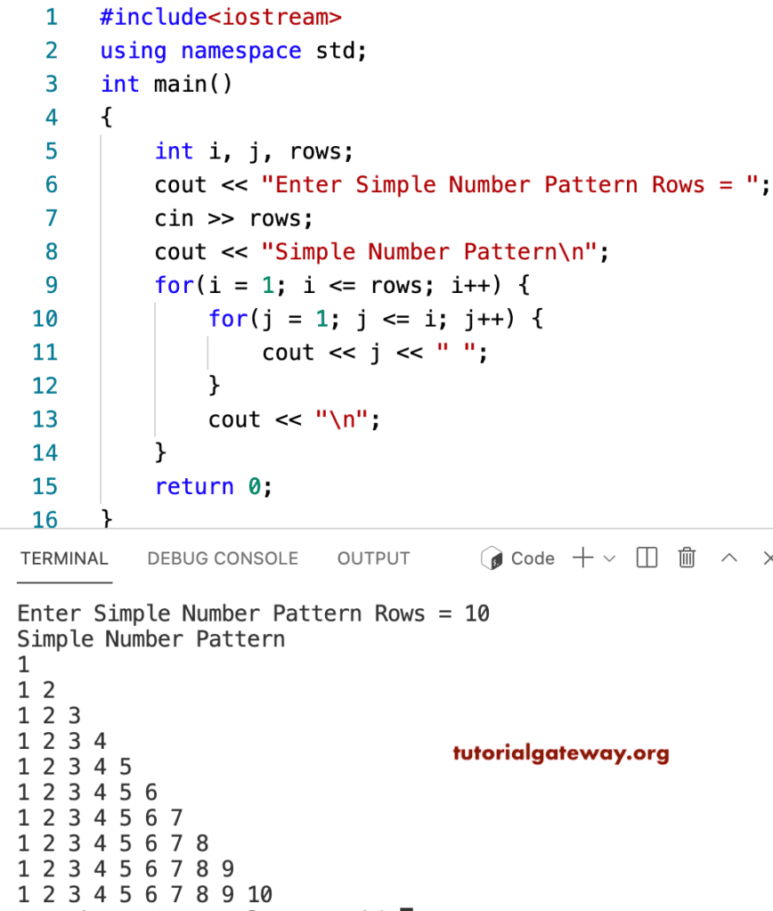 C++ Program to Print a Simple Number Pattern
