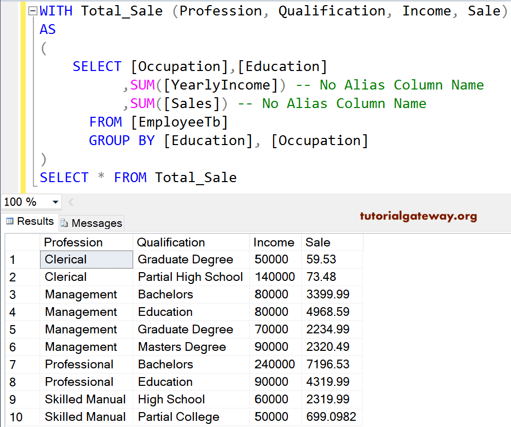 Common Table expressions Column Names Example 3