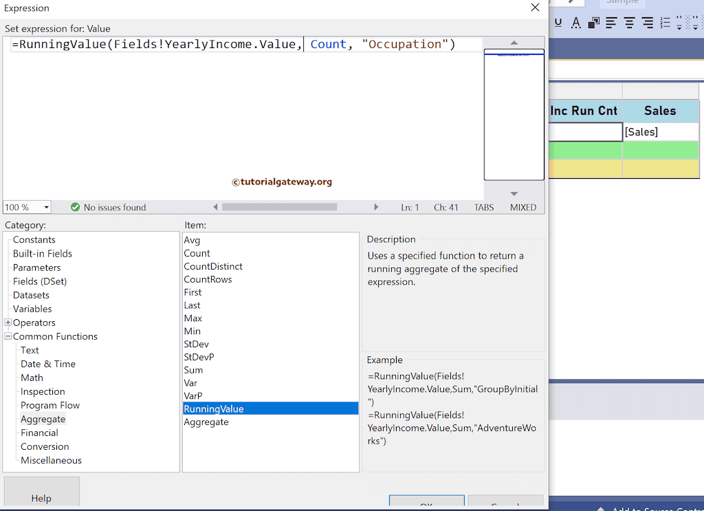 RunningValue expression to Calculate Running Count