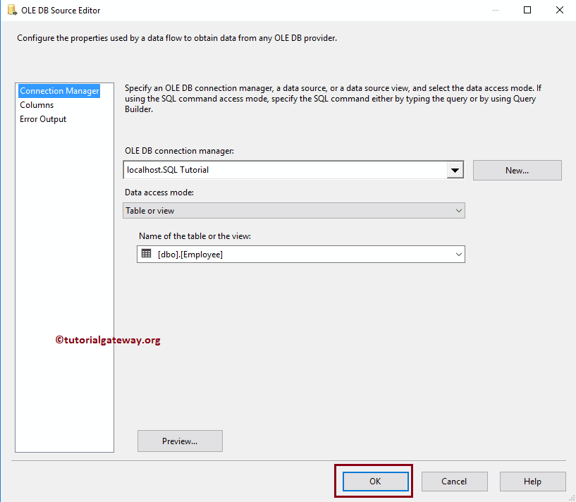 OLE DB Source Editor