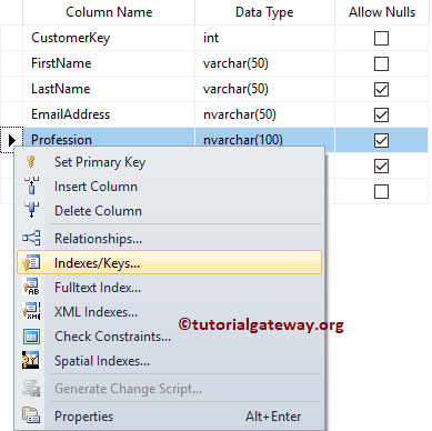 Create a Clustered index using Table Designer