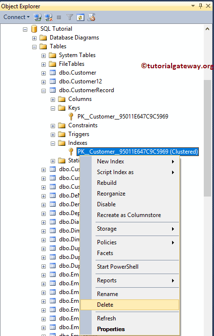 Delete a Clustered index 8