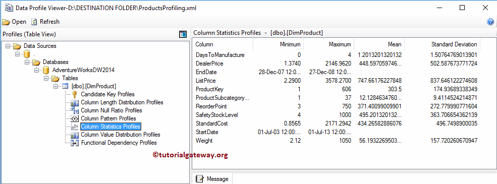 Column Statistic Profiles