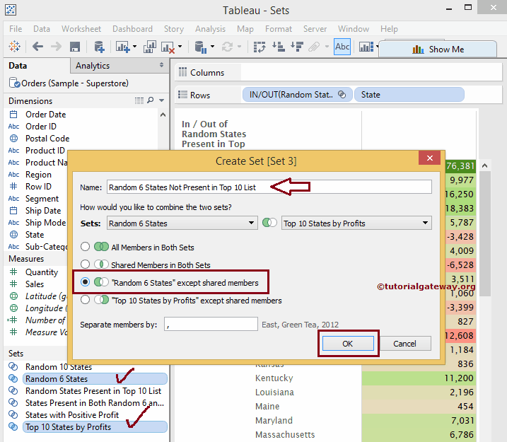 combined Sets Left Set Except Shared Members