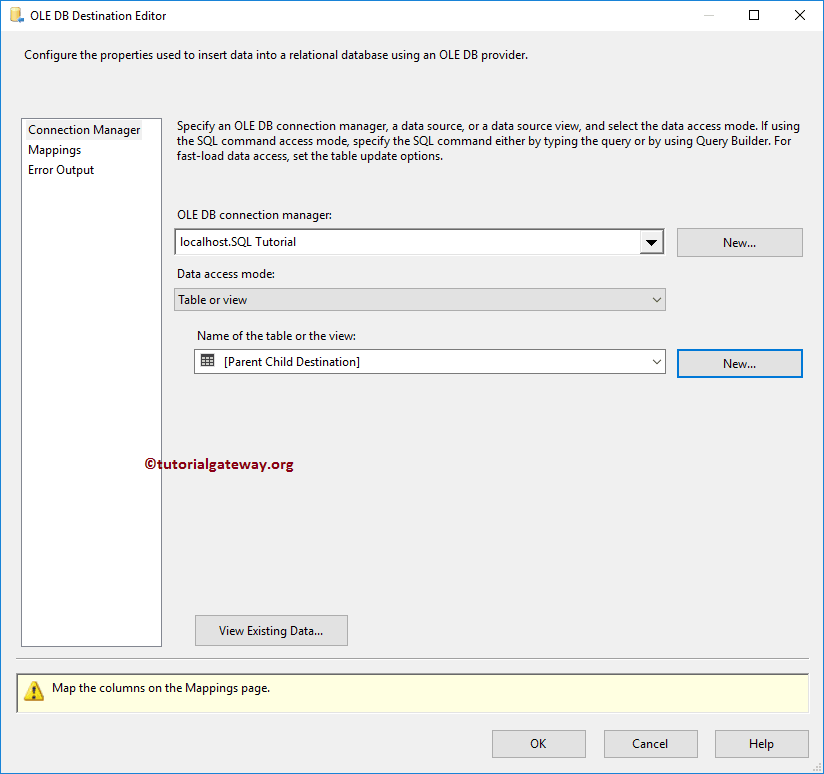 Configure OLE DB Destination Editor