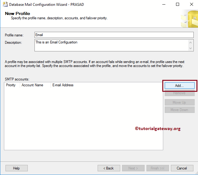 Add SMTP Account to Configure Database Mail 5