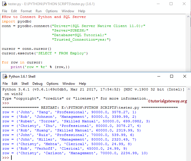 Connect Python and SQL Server Example 2