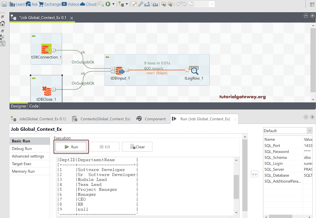 Connect Talend to DB using Context Group 16
