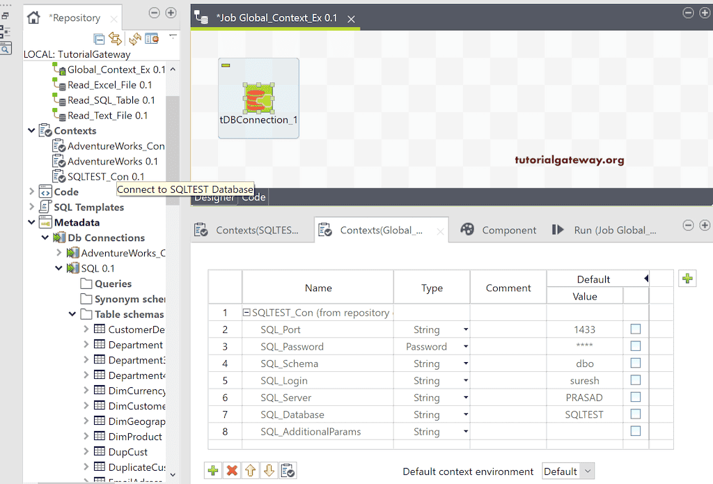Connect Talend to DB using Context Group 4