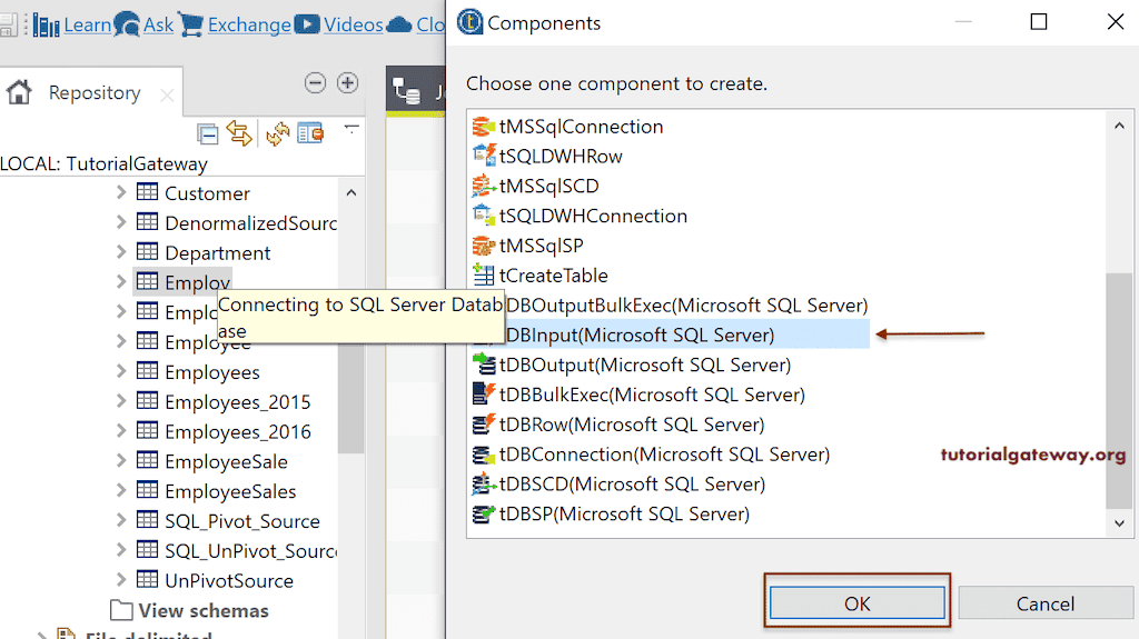 Choose the component and click ok