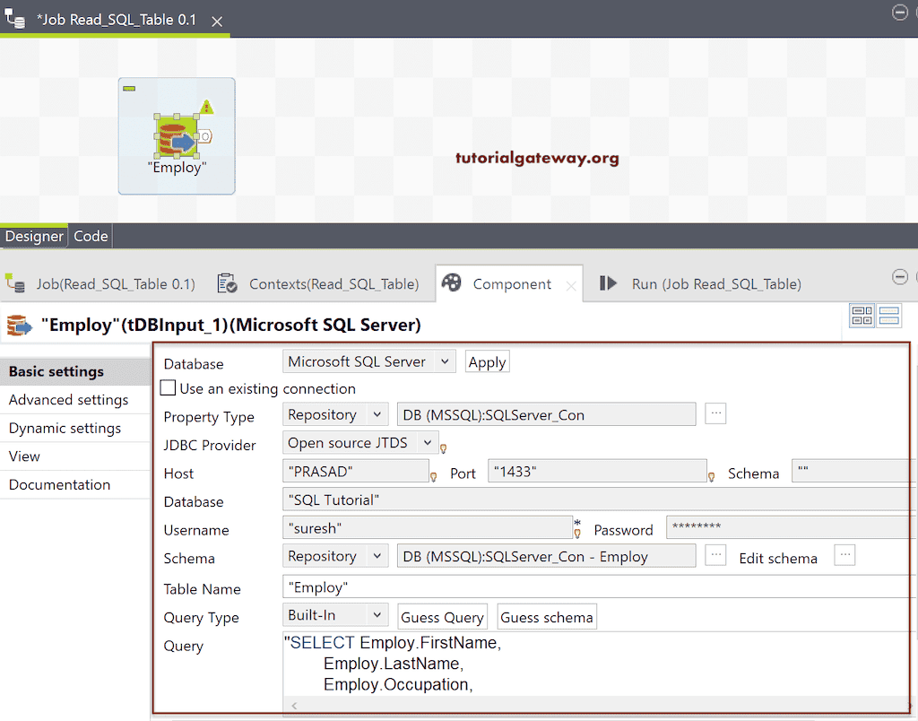 Check the components tab to Connect Talend to SQL Server