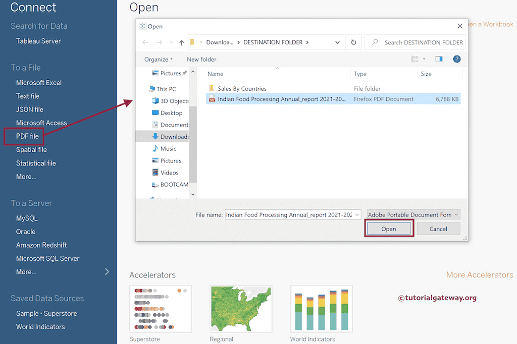 Connecting Tableau To PDF File Option