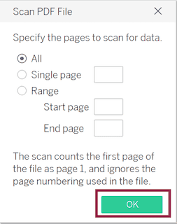 Choose between All, Single Page, or the custom range of pages