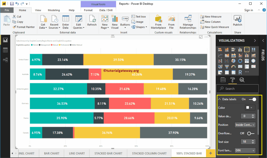 Create 100% Stacked Bar Chart and add Data Labels 9