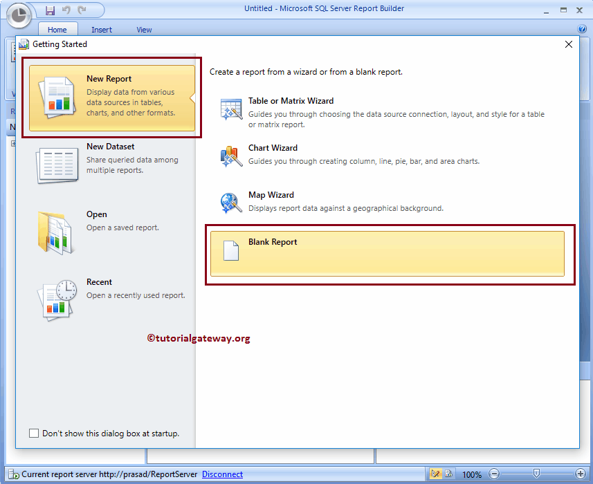 Select New Blank Report 2