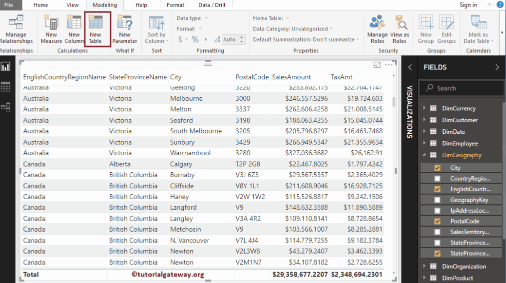 Create Calculated Tables using Modeling Tab 1