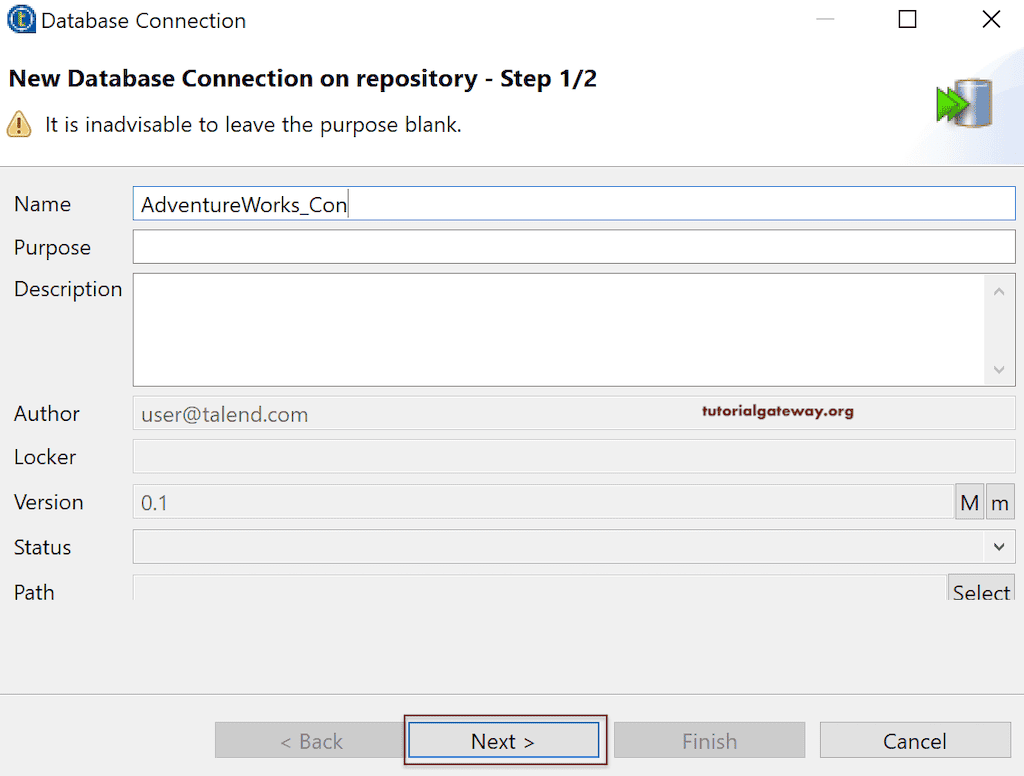 Database connection window 7