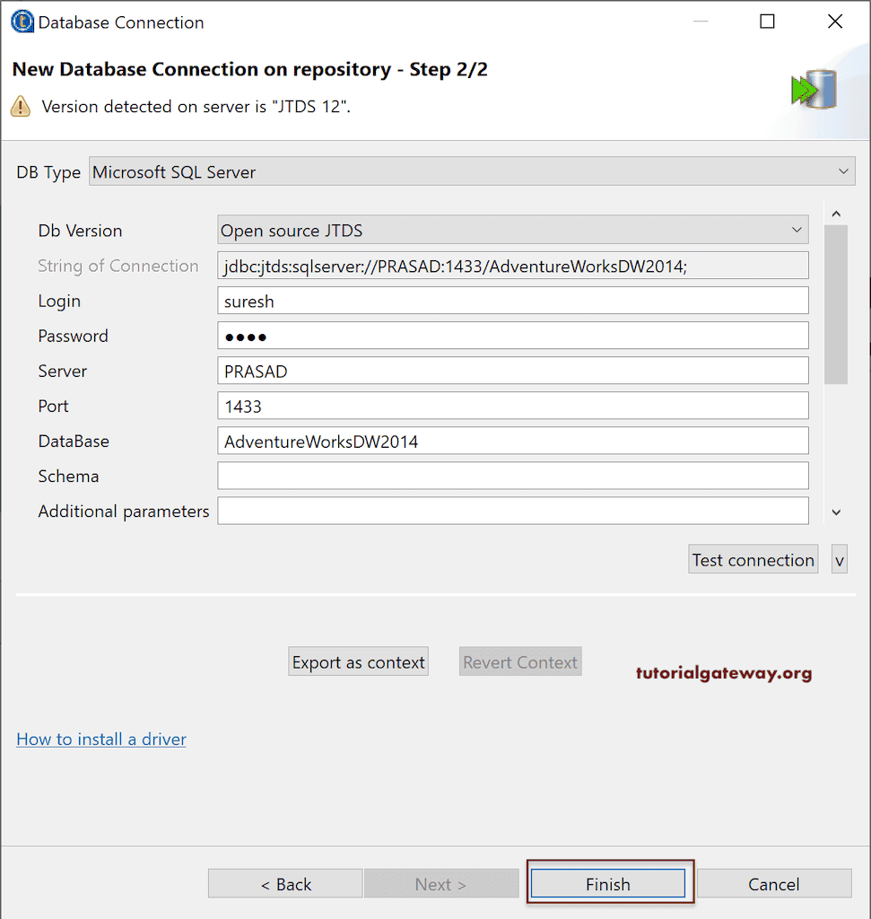 Fill the Login and password, server, and port number 8