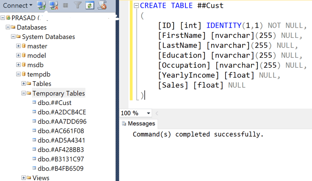 Create Global Temp Table in Sql Server 5