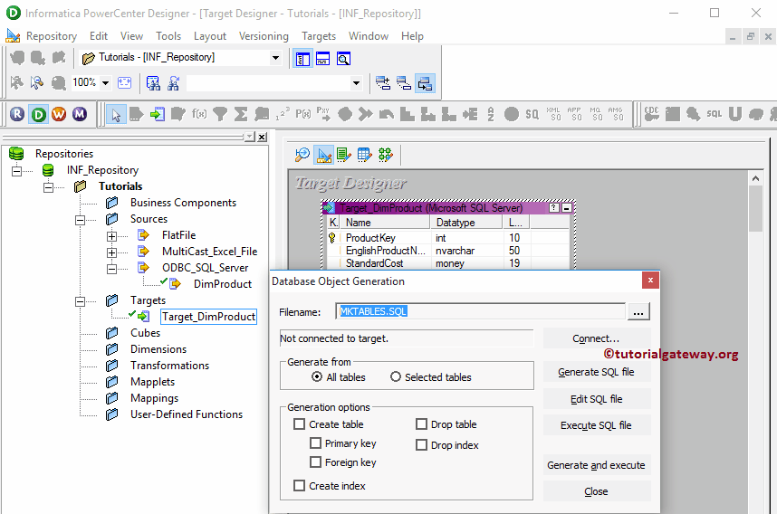 Create Informatica Target table using Source Definition 7