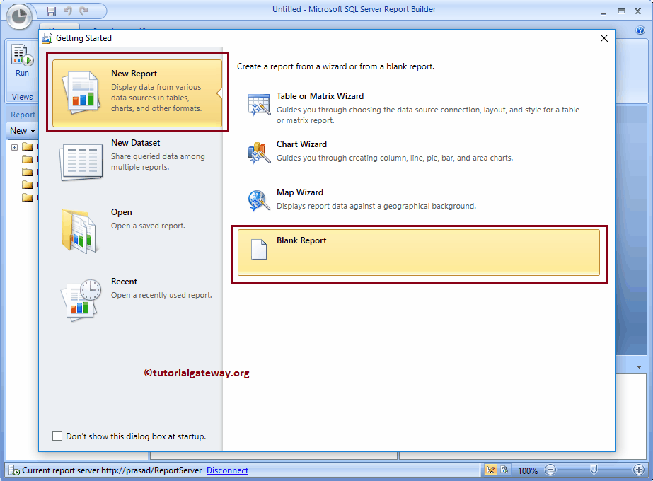 Select New Blank Report 2