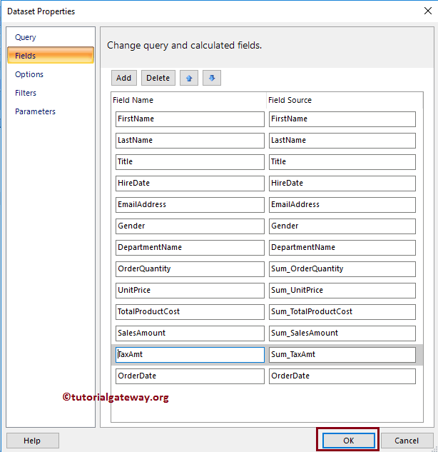 Check the Fields or Column available in a dataset 8
