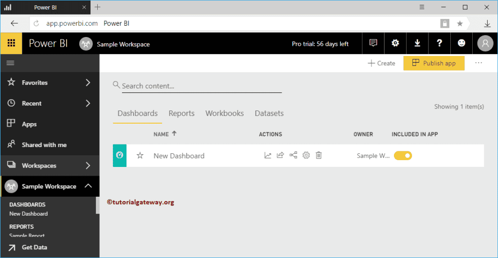Add a Simple dashboard to newly Created Workspace 8