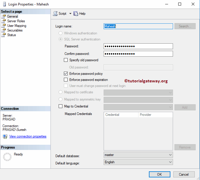 Create Login using query and Open properties Window 18