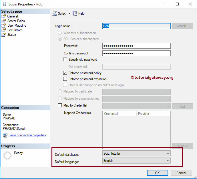 View User Default database and language 20