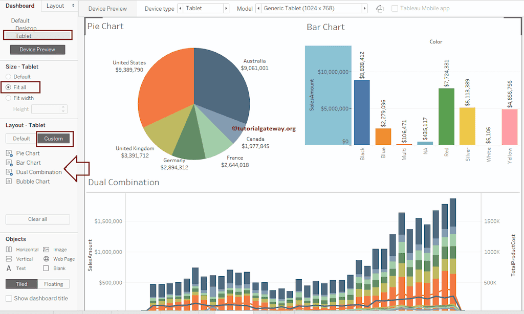 Create Tableau Dashboard Tablet Device Preview