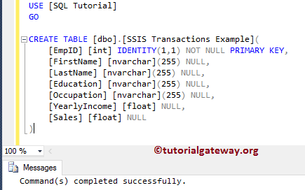 Create a Table in Database