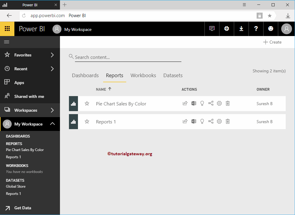 Create a Report in Power BI Workspace 10