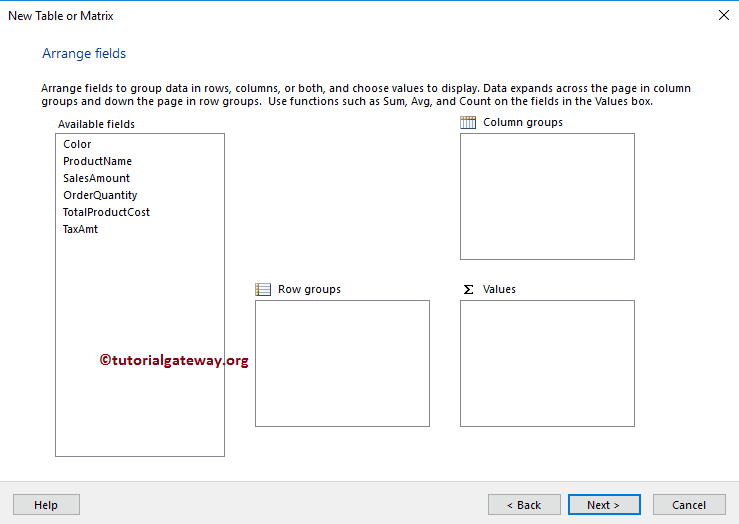 Arrange fields for report in Report Builder Wizard 11