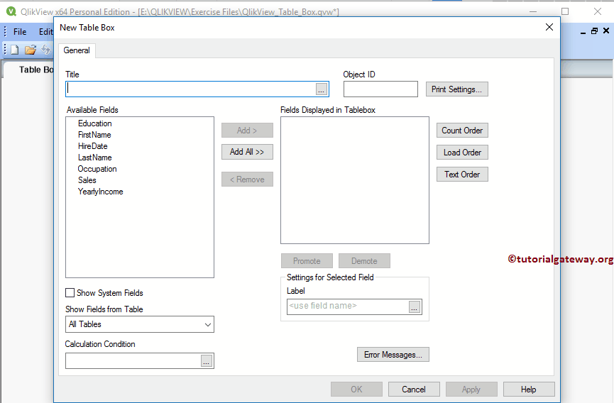 Creating Table Box in QlikView 6